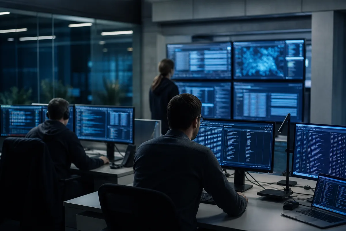 Équipe technique analysant des journaux de connexion sur plusieurs écrans
